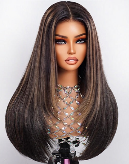 Zephyrine- Glueless Pull Go Wig Balayage Honey Layer Cut Straight Wig Pre Cut Lace Human Hair