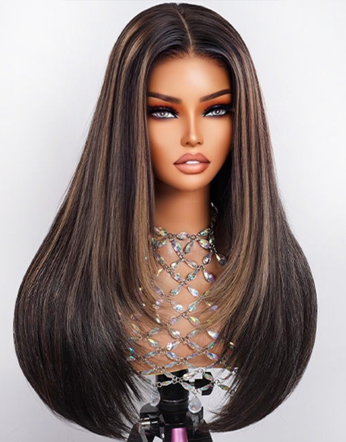 Zephyrine- Glueless Pull Go Wig Balayage Honey Layer Cut Straight Wig Pre Cut Lace Human Hair