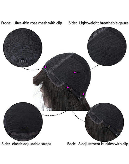 Hilary- Reddish Brown Straight 13x4 Lace Front Wig With Bangs Machinemade Human Hair Wig Easy to Go