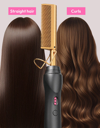 Hot Comb Hair Straightener Pressing Combs - Ceramic Electric Hair Straightening Comb, Curling Iron for Wigs
