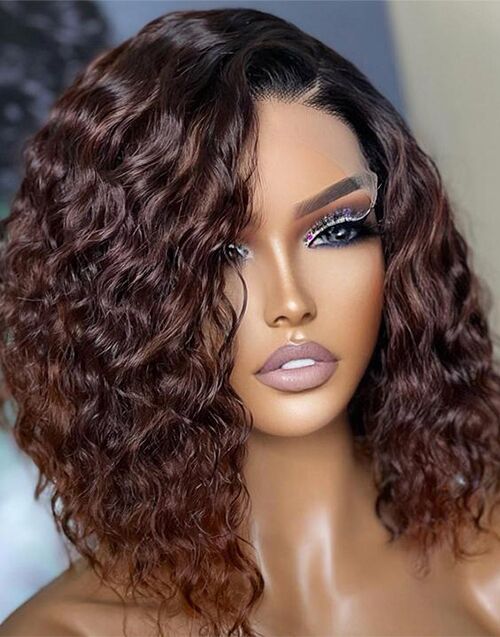 Ombre Brown Water Wave 13x4 Lace Bob Wig [Medium Cap]