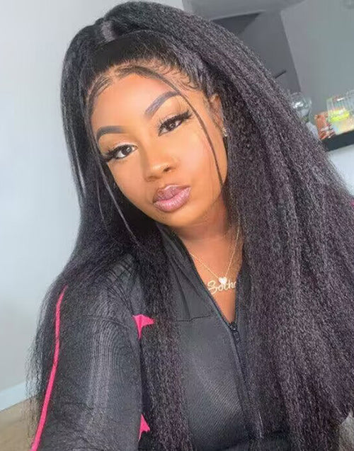 Kinky Straight Full Lace Wig With 4C Hairline Edge Human Hair Wigs Can Be Ponytail/Bun