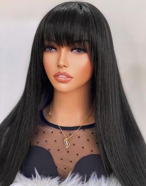 Sabina- Straight 13x5 Pre Everything Wig With Bangs Natural Black/Brown Glueless Human Hair Wig