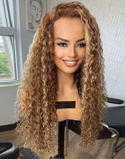 Denise- Upgraded 13x5 Pre Everything Highlight Honey Blonde Water Wave Pre-cut Lace Front Wig Glueless Human Hair Wig