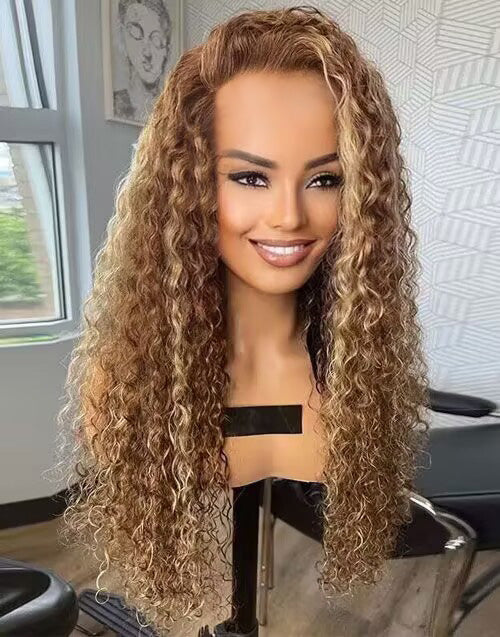 Denise- Upgraded 13x5 Pre Everything Highlight Honey Blonde Water Wave Pre-cut Lace Front Wig Glueless Human Hair Wig