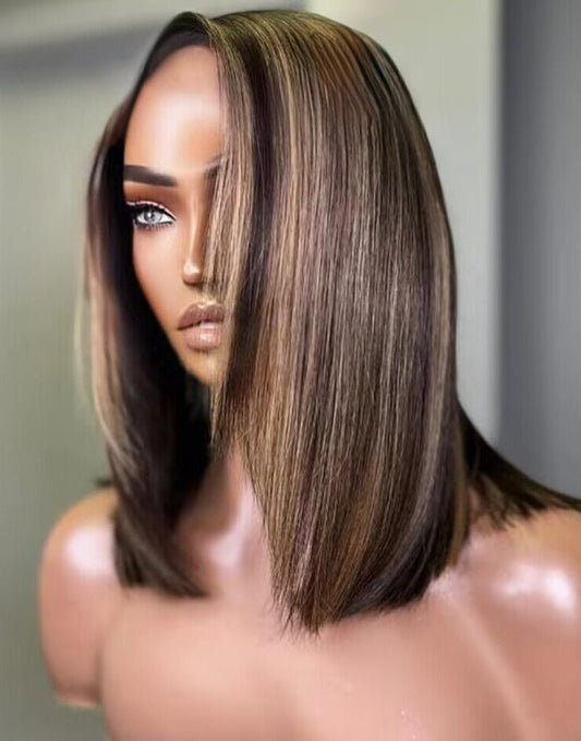 Highlights Honey Layer Cut Bob Straight Wig 13x5 Pre Cut Lace Medium Cap