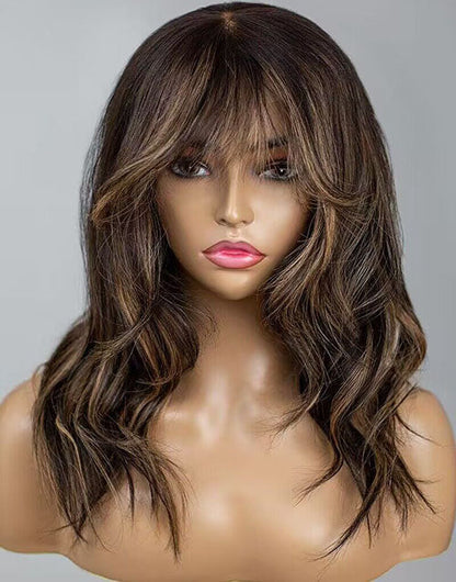Mona- Blonde Highlight Curtain Bangs Wavy 13x5 Pre Cut Lace Front Glueless Wig Human Hair