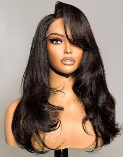 Martina- Layered Cut Glueless Wig With Curtain Bangs Loose Wavy Pre Cut 13x5 Lace Frontal Wig Human Hair