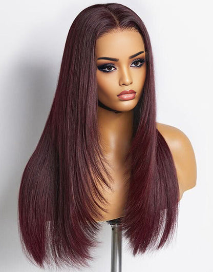 14" 99J Straight Layer Cut Glueless 13x5 Pre Cut Lace Wigs