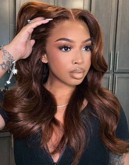 Susie- Chestnut Brown Loose Wave 13X5 Pre Everything Human Hair Wigs With Curtain Bangs Glueless Lace Front Colored Wig