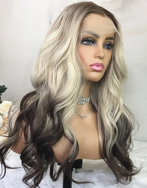 16”-18” Ombre Blonde With Brown Roots Natural Wave 13x4 Lace Front Wig Flash Deal