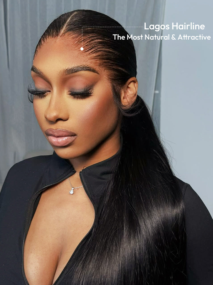 Widows Peak Lagos Hairline M Shaped Hairline Straight 13x5 Pre Cut Lace Front Wig