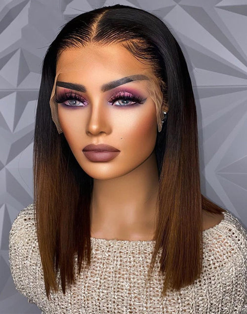 Maria- Glueless Ombre Dark Brown Straight 13x4 Lace Front Bob Human Hair Wig
