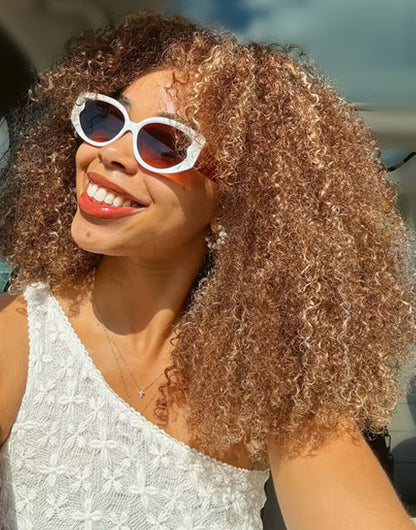 Novia- Glueless Highlight Finger Coily Curly Human Hair Lace Wigs 7X5 Pre Cut HD Lace 200% Density