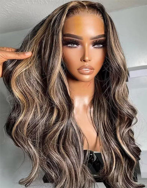 Lara- Gluless Pull Go Freetress Cap 13x5 Lace Wig Mixed Honey Blonde Wavy Wig Human Hair