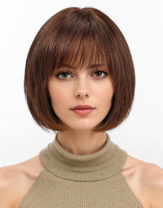 Yillia-Face Framing Brown Bob Wig With Bangs 4X4 Glueless Lace Closure Wig