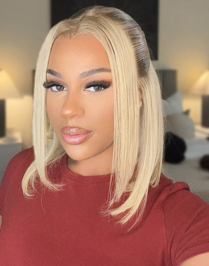 Yara- Ombre Ash Blonde Straight 13x4 Lace Front Bob Wig Glueless Human Hair Wigs