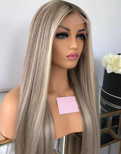 18" 24" Ombre Ash Blonde Wig Straight 13x4 Lace Frontal Wig