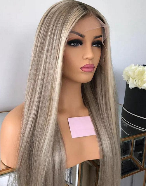 18" 24" Ombre Ash Blonde Wig Straight 13x4 Lace Frontal Wig