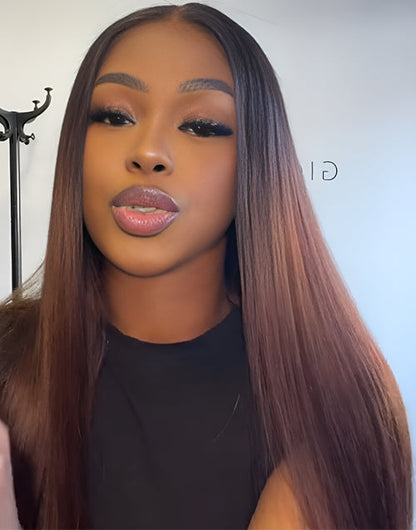Calista- 13x5 5x6 Glueless Pre Cut Lace Ombre Brown Color Straight Human Hair Wigs