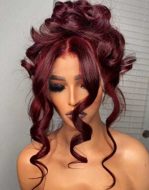 Sandy- Dark Red Wine Color 13x4 HD Lace Frontal Real Human Hair Wigs