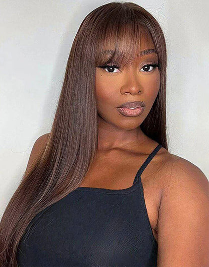 Sabina- Straight 13x5 Pre Everything Wig With Bangs Natural Black/Brown Glueless Human Hair Wig
