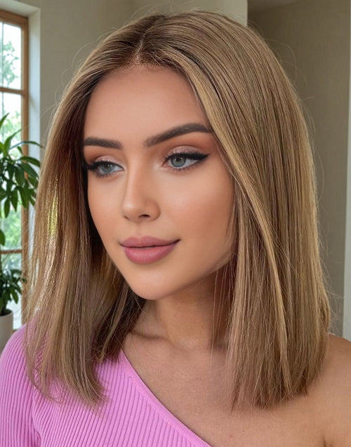 12” Highlight Ash Blonde Straight Bob 13x4 Lace Wig