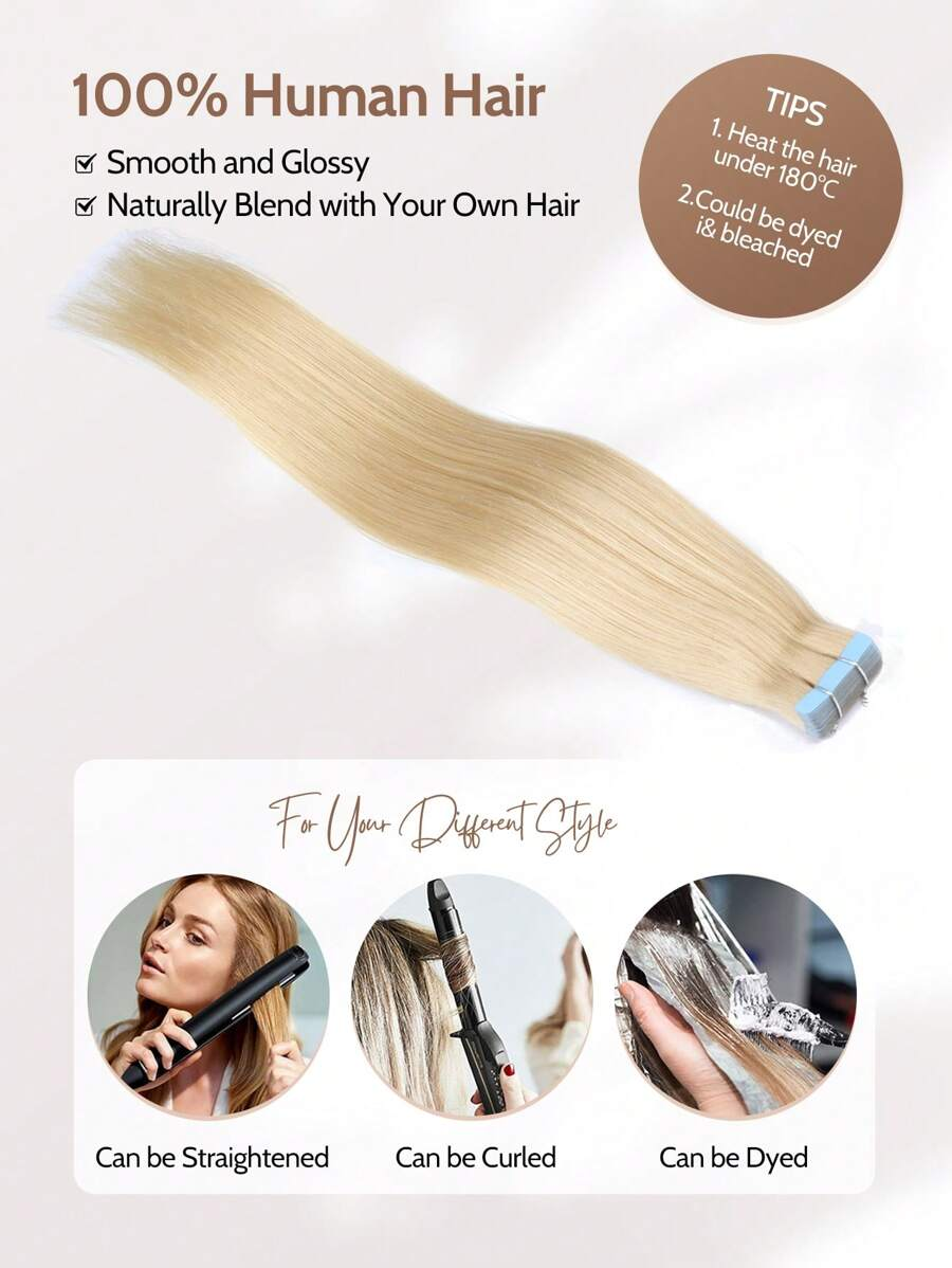 #60 Platinum Blonde Straight Hair Tape Human Hair Extensions