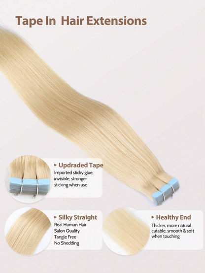#60 Platinum Blonde Straight Hair Tape Human Hair Extensions