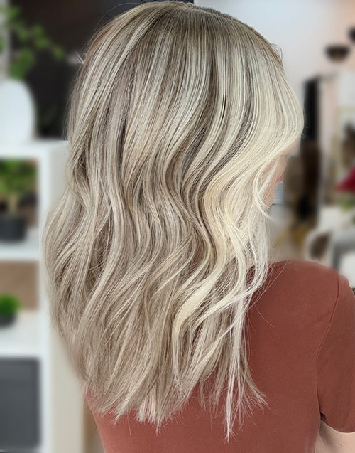 Kayra- Highlight Ombre Ash Blonde With Light Grey Root Short Wavy Bob Lace Front Wig For Women
