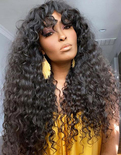 Verna- Glueless Deep Curly 13x4 Lace Front Wig With Bangs Crystal HD Lace Human Hair Wig