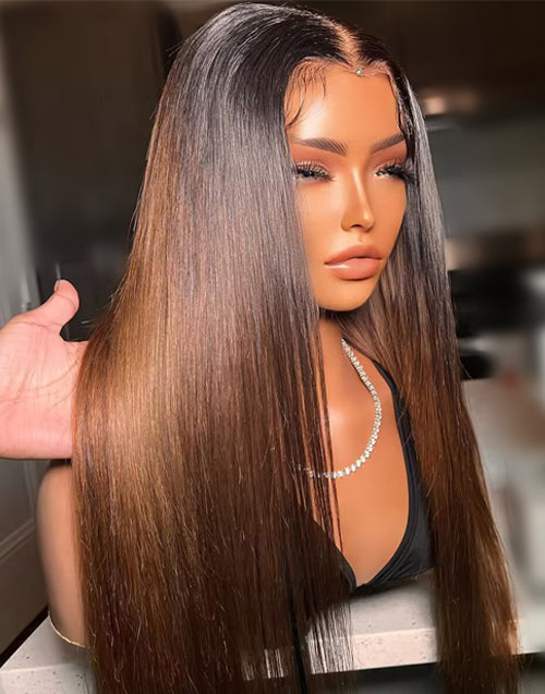 Calista- 13x5 5x6 Glueless Pre Cut Lace Ombre Brown Color Straight Human Hair Wigs