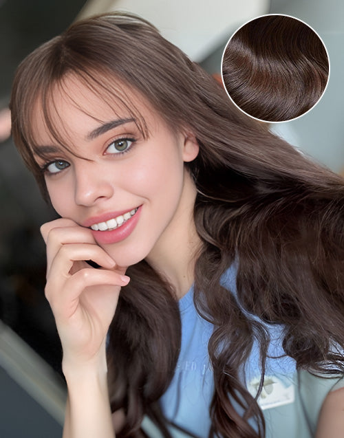 Dark Brown 13x5 Lace Body Wave Wig With Bangs [Medium Cap]