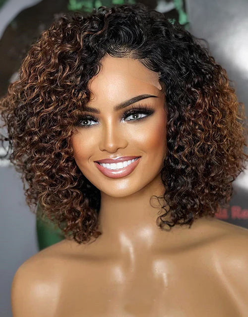 Delia- 13x4 Short Ombre Brown Bob Wig Glueless Lace Front Human Hair Wigs Layered Pre Cut Wigs