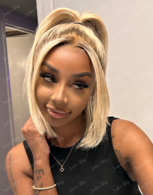 Yara- Ombre Ash Blonde Straight 13x4 Lace Front Bob Wig Glueless Human Hair Wigs