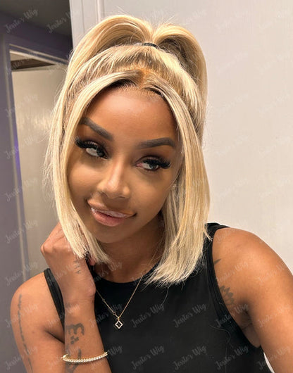 Yara- Ombre Ash Blonde Straight 13x4 Lace Front Bob Wig Glueless Human Hair Wigs