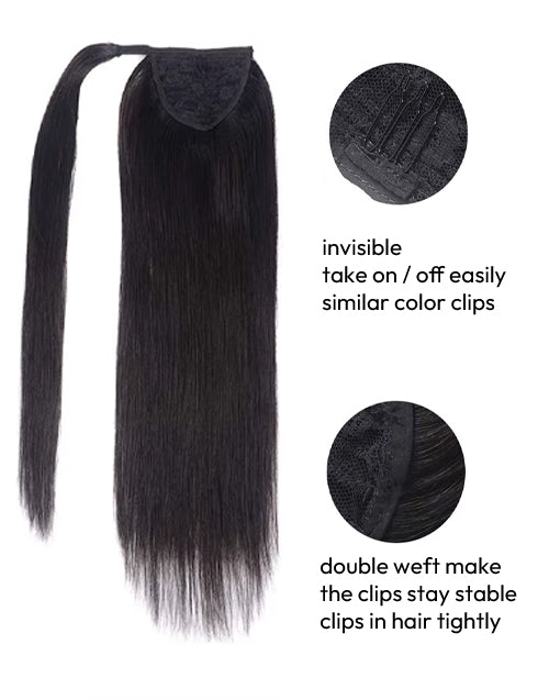 Ponytail Human Hair Extensions Straight Wrap Around Human Hair 12"-30" Ponytail Extension for Women