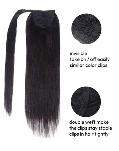 Ponytail Human Hair Extensions Straight Wrap Around Human Hair 12"-30" Ponytail Extension for Women